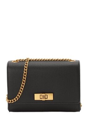 Steve Madden Black Pebbled Leather Shoulder Bag with Gold Chain